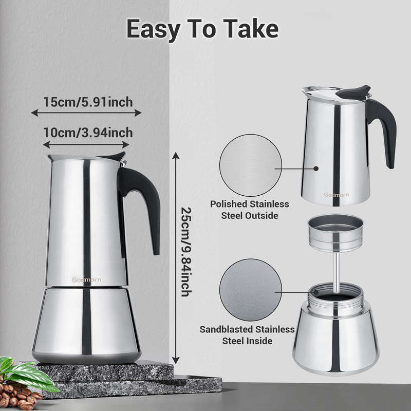 Godmorn Stovetop Espresso Maker, 12cup/600ml Grecas Coffee Maker Moka Pot, Stainless Steel Italian C