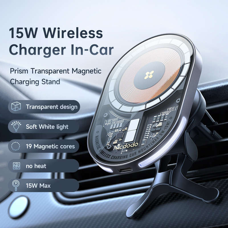 Mcdodo 15W Magnetic Wireless Charger Car Mount PD3.0 QC3.0 Fast Charging Transparent 360 Rotation Br