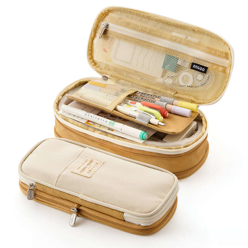 Angoo Pencil Case Large Capacity Zipper Pencil Case Canvas Pencil Bag For Cute Students School Stati