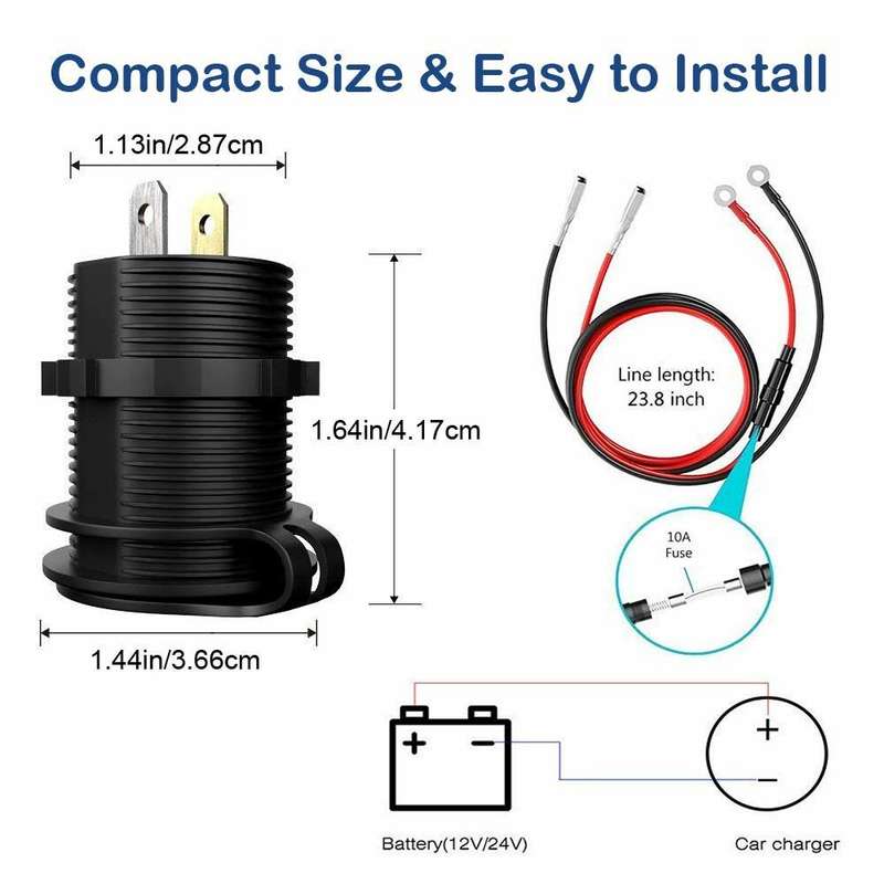 12-24V Dual USB Car Charger Socket PD+QC3.0 With Colorful Voltmeter ON/OFF Switch for Bus Trailer Bo