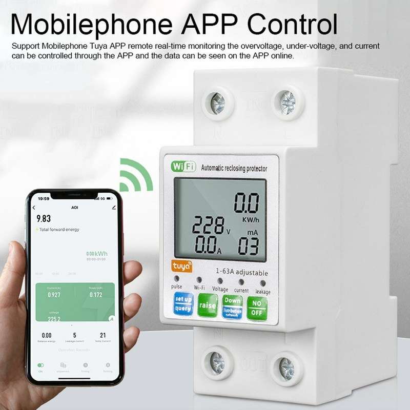 WiFi Intelligent Automatic Reclosing Protector Multifunctional Current Voltage Monitoring Meter LCD
