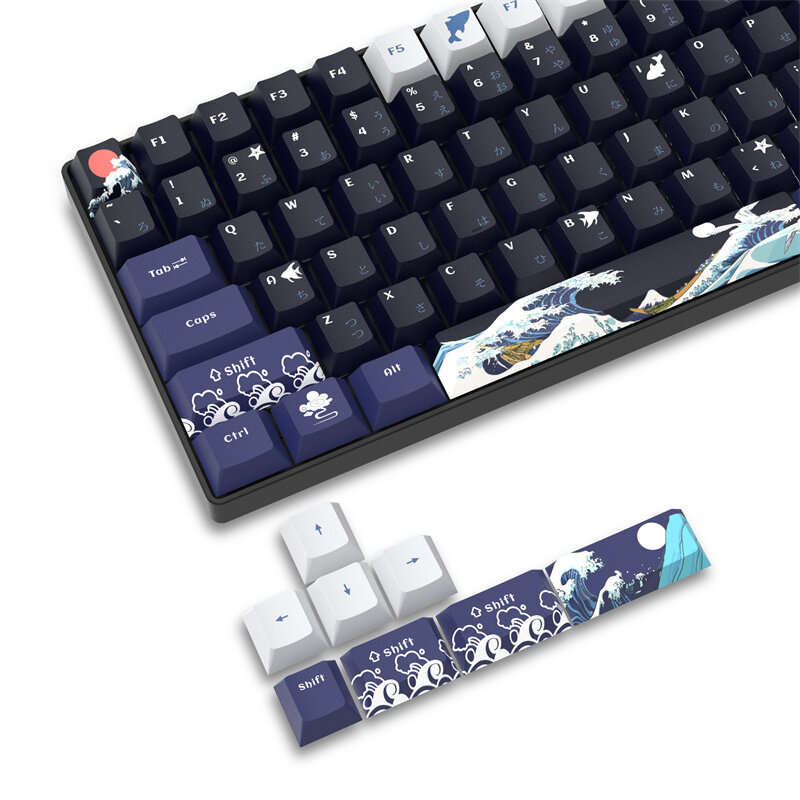 XVX 132 Keys Black Coral Sea PBT Keycap Set Cherry Profile Sublimation Japanese Custom Keycaps for M