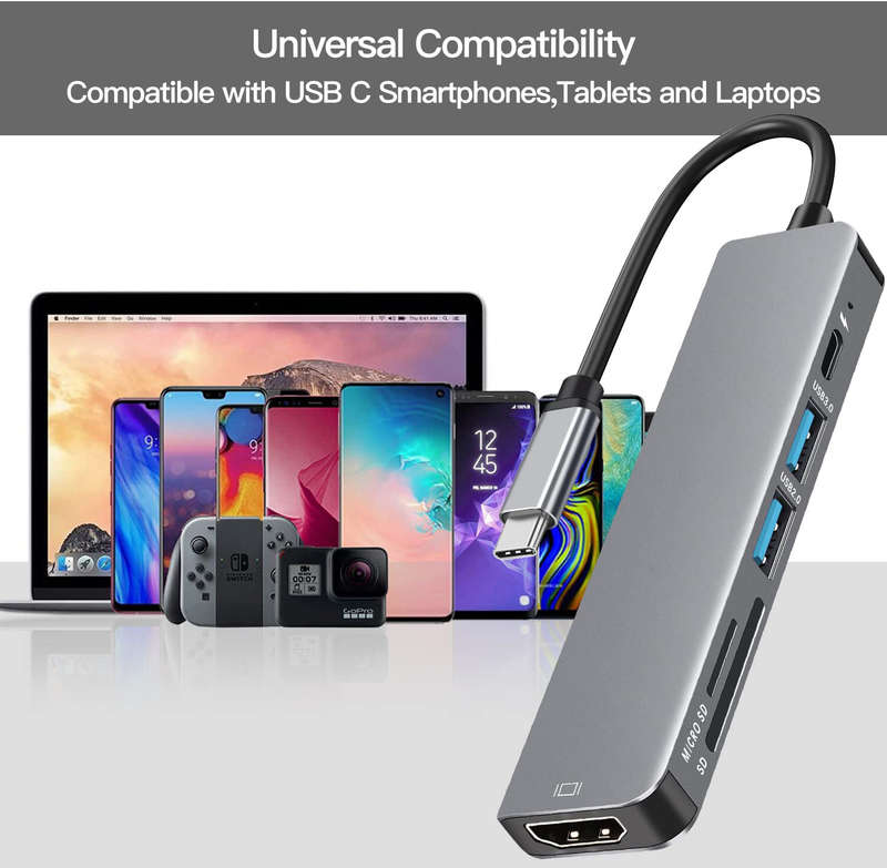 Bakeey 6-in-1 USB-C Hub Adapter HDMI 4K@30Hz USB3.0 USB-C Docking Station 100W PD Charging SD Reader