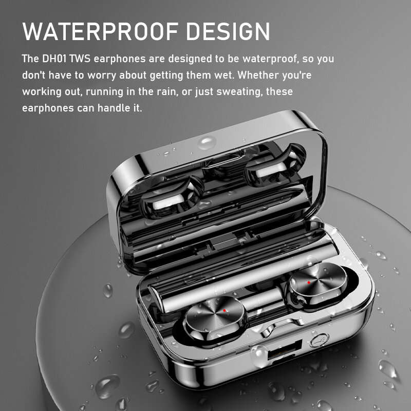 T16B TWS bluetooth 5.2 Earphone HiFi Surround Stereo 1200mAh Battery Waterproof LED Digital Display