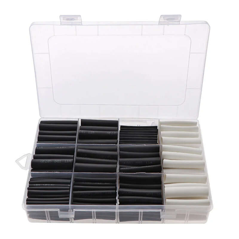 300Pcs/lot Polyolefin Shrinking Assorted 3:1 Heat Shrink Black White Tube Wire Cable Insulated Sleev