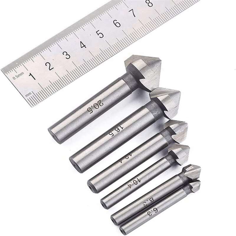 7-Piece Countersunk Drill Set, Chamfering Knife Din335 Standard C-Type Straight Shank Three Teeth, 6