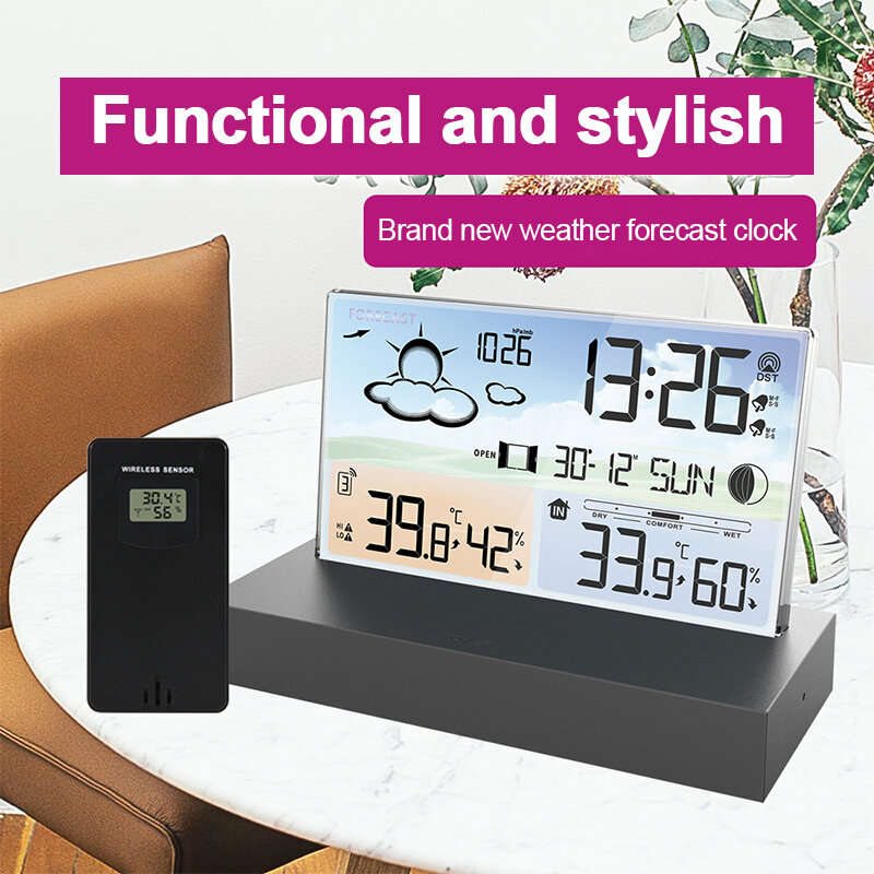 Clear Glass Weather Station Color Screen Thermometer Hygrometer Weather Forecast Calendar Wireless I