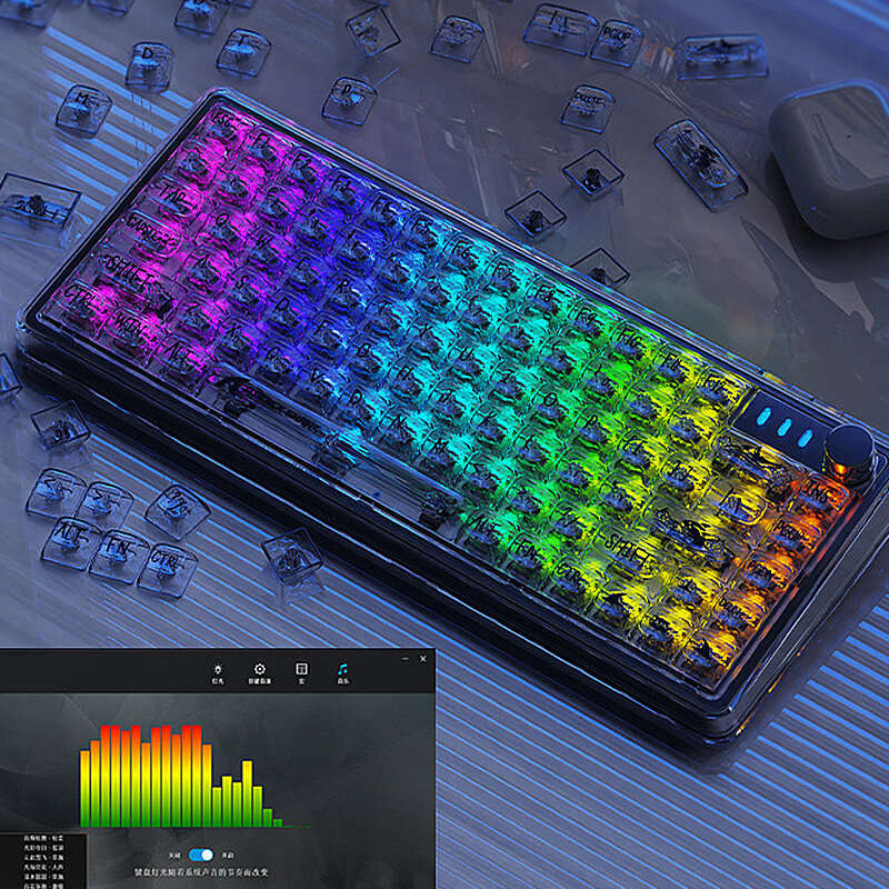 Attack Shark K75 81 Keys Transparent Mechanical Keyboard Wired RGB Hot-Swappable Dual ISSP Sound Dea