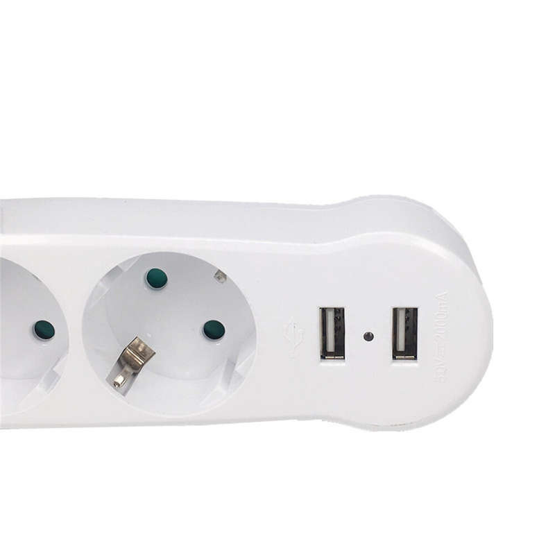 1PCS Dual USB Ports 1 to 3 Way EU Standard Power Adapter Socket Strip Porous Terminal Board 16A Conv