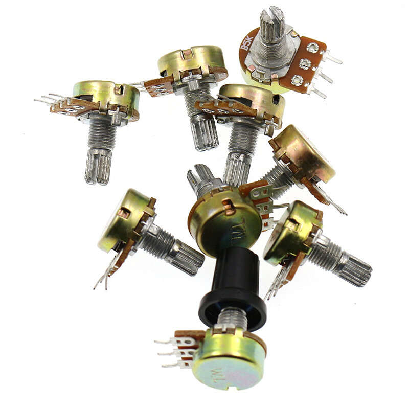 9Pcs/Set WH148 Potentiometer Resistor with Nuts and Potentiometer Button Cap Adjustable Knob for B1K