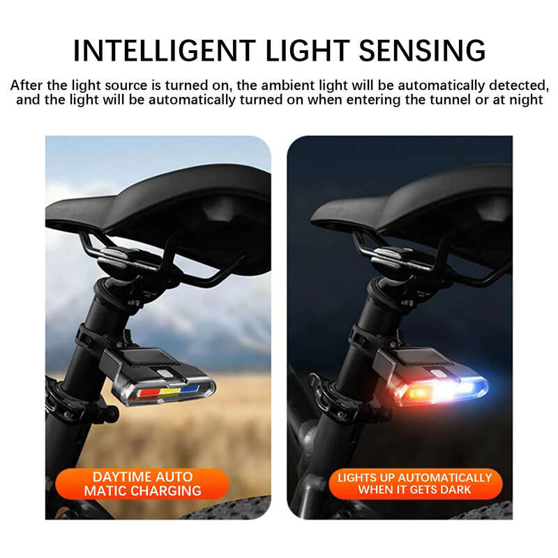Bikight Solar Bike Taillight 300mAh Battery 7 Light Modes Type-C Charging IPX7 Waterproof Bicycle Re