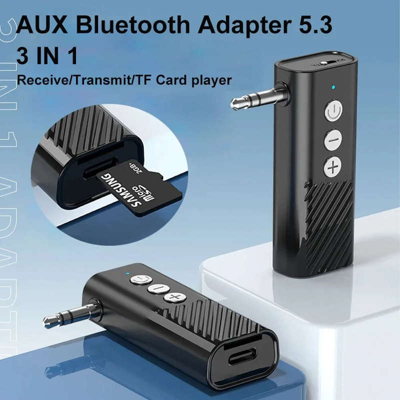 D28 3 in 1 bluetooth Transmitter Receiver 3.5mm Audio AUX Adapter Supports TF Card Hand-Free Call fo