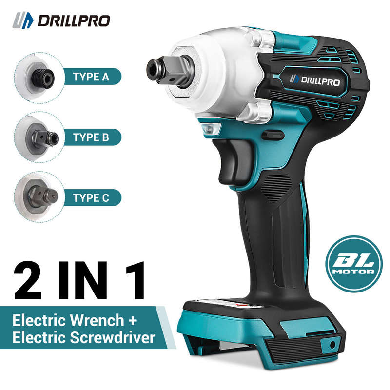 Drillpro 2 in 1 520N.m Brushless Cordless 1/2 inch Electric Impact Wrench Replacement for Mak 18V Ba