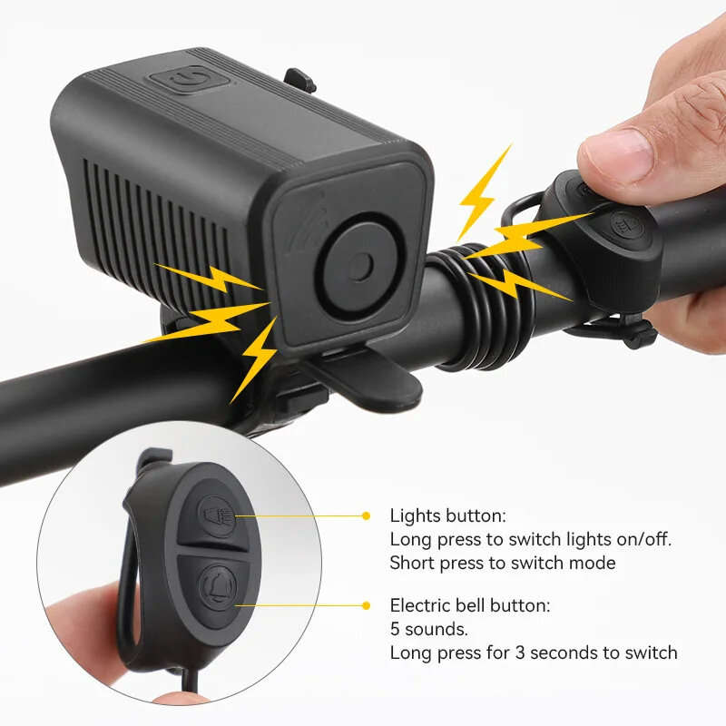 BENGGUO 2-in-1 LED Bicycle Front Light with Bell Horn 4 Super Bright LEDs 500mAh Battery Type-C Char