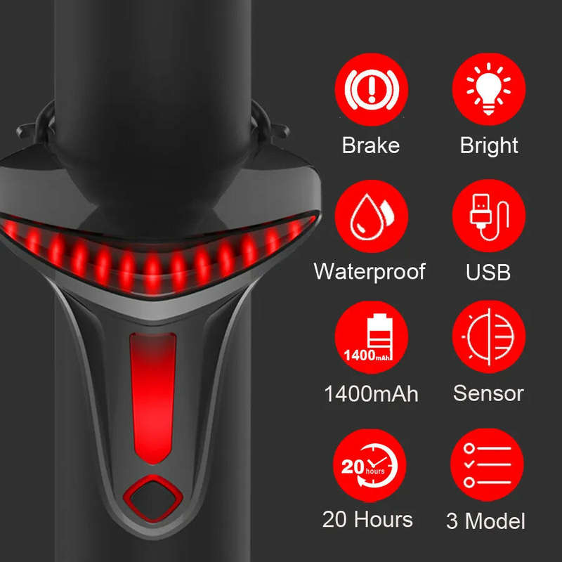 BIKIGHT Smart Sensoring Brake Bike Taillight 3 model Lighting Automatic Reminder 1400mAh Battery IP6