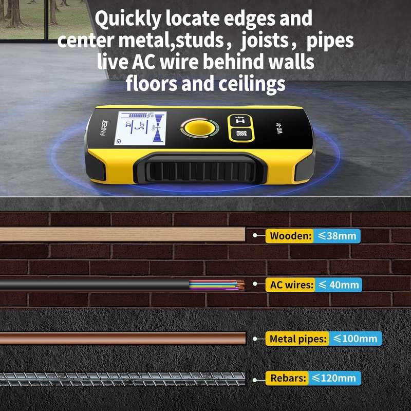 FNIRSI WD-01 Metal Detector Wall Scanner with Newly Designed Positioning Hole for AC Live Cable Wire