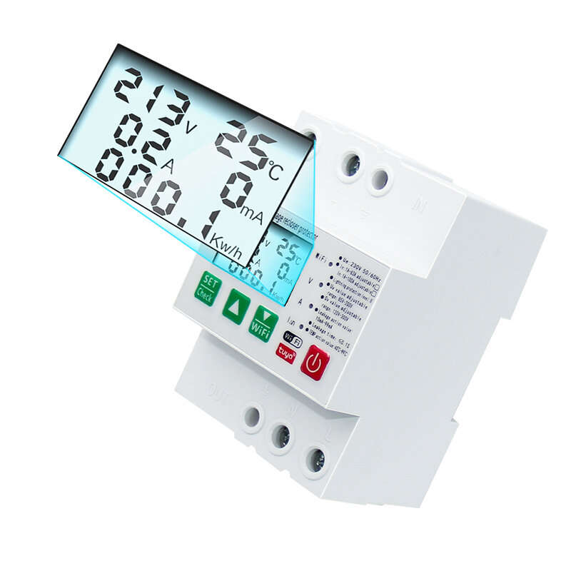 Tuya Smart Leakage Circuit Breaker WIFI Energy Meter Kwh Metering Switch Timer with Voltage Current
