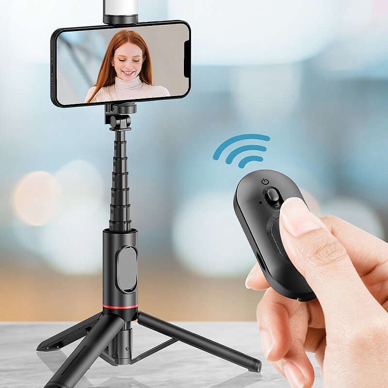 Q12S Portable Wireless bluetooth Phone Telescopic Selfie Stick Tripod with Filling Light Multifuncti