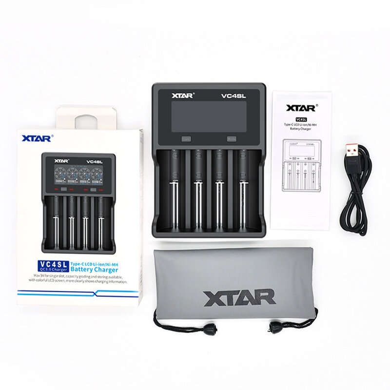 XTAR VC4SL QC3.0 LCD Screen Display 3.6V/3.7V/1.2V Li-ion Battery Charger 4-Slots Type-C Fast Chargi