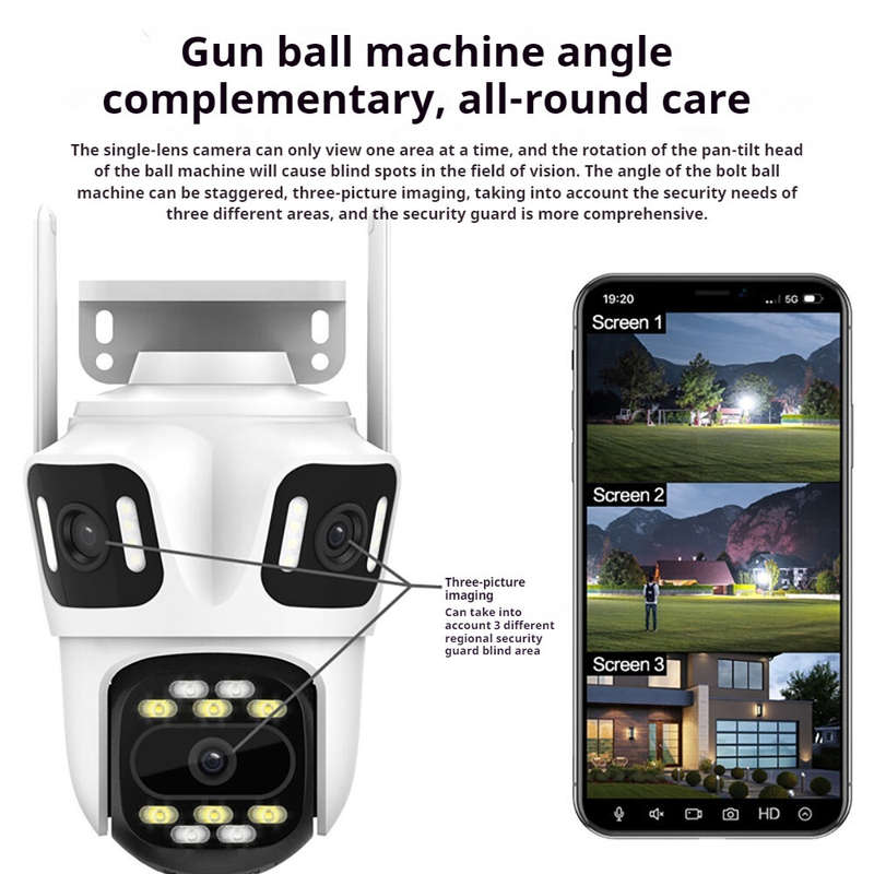 8MP 3 Lens Full HD WIFI IP Camera 8x Zoom 3 Screens Preview IP66 Waterproof Night Vision Two-Way Aud
