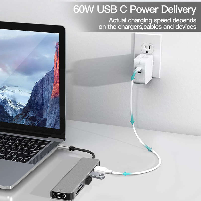Bakeey 6-in-1 USB-C Hub Adapter HDMI 4K@30Hz USB3.0 USB-C Docking Station 100W PD Charging SD Reader