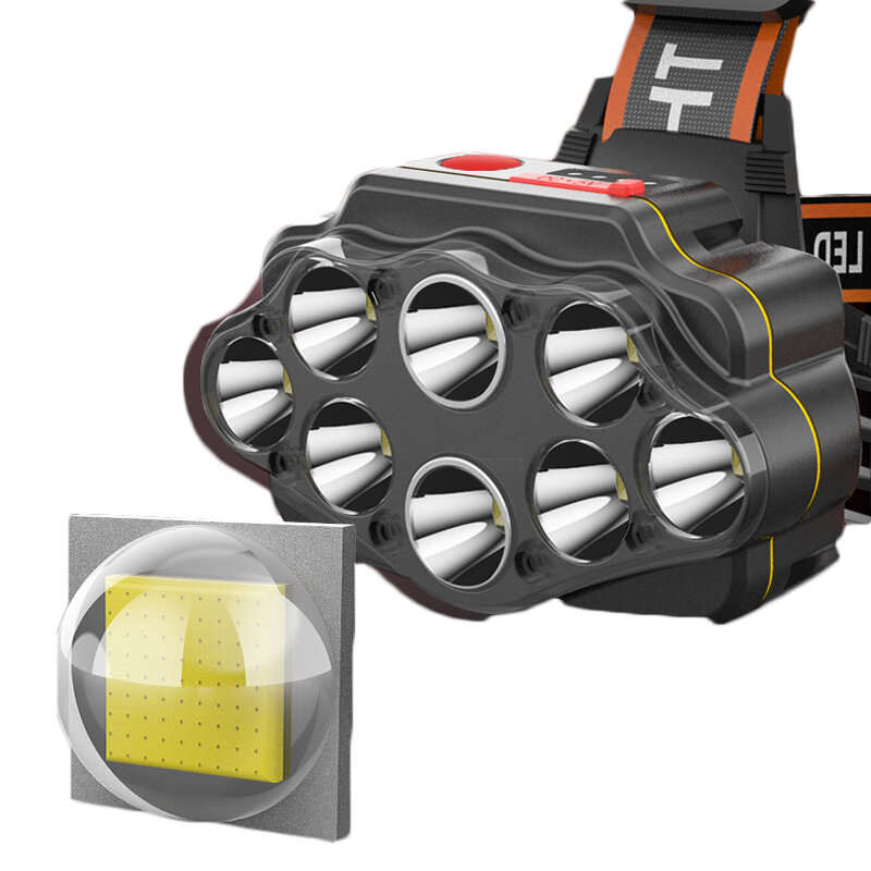BIKIGHT 4-Modes 8*XPG LED Headlamp USB Rechargeable Long Shoot Camping Head Light 18650 Fishing Lant
