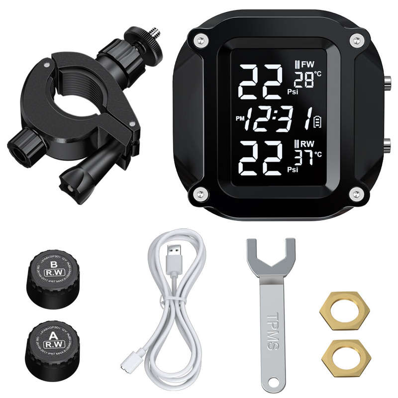 Extractme Wireless TPMS Motorcycle Tyre Temperature Alarm Sensor USB Charging LCD Display Tire Press