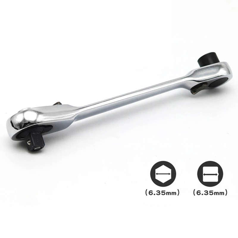 2-in-1 Mini Socket Ratchet Wrench 72-Tooth Dual-Head Design Chrome-Plated Accepts 1/4" Hex Bits Magn