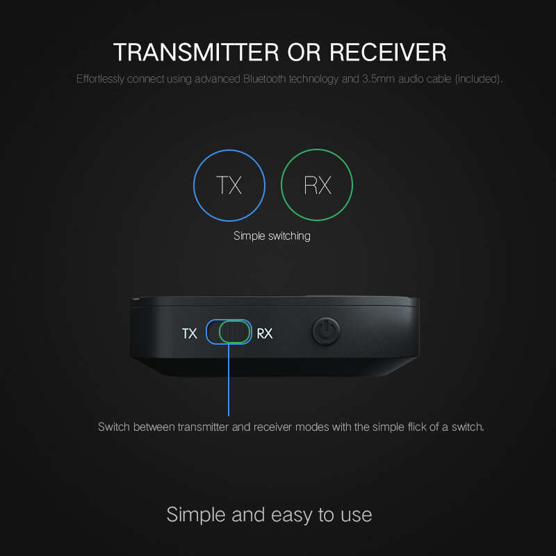 KN319 Bluetooth Receiver Transmitter 2-in-1 Wireless bluetooth Audio Adapter 3.5MM AUX Jack for Spea