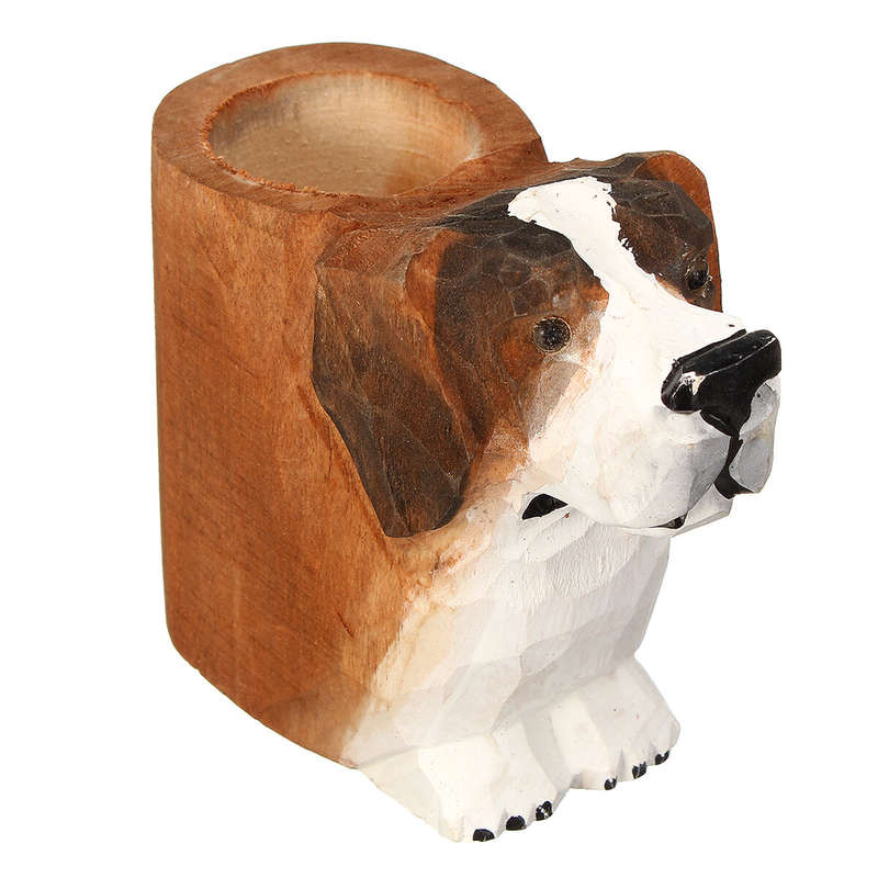 Animal Types Pen Holder Creative Hand Carved Wooden Pen Holder Lion Tiger Owl Dog Pattern Pen Organi