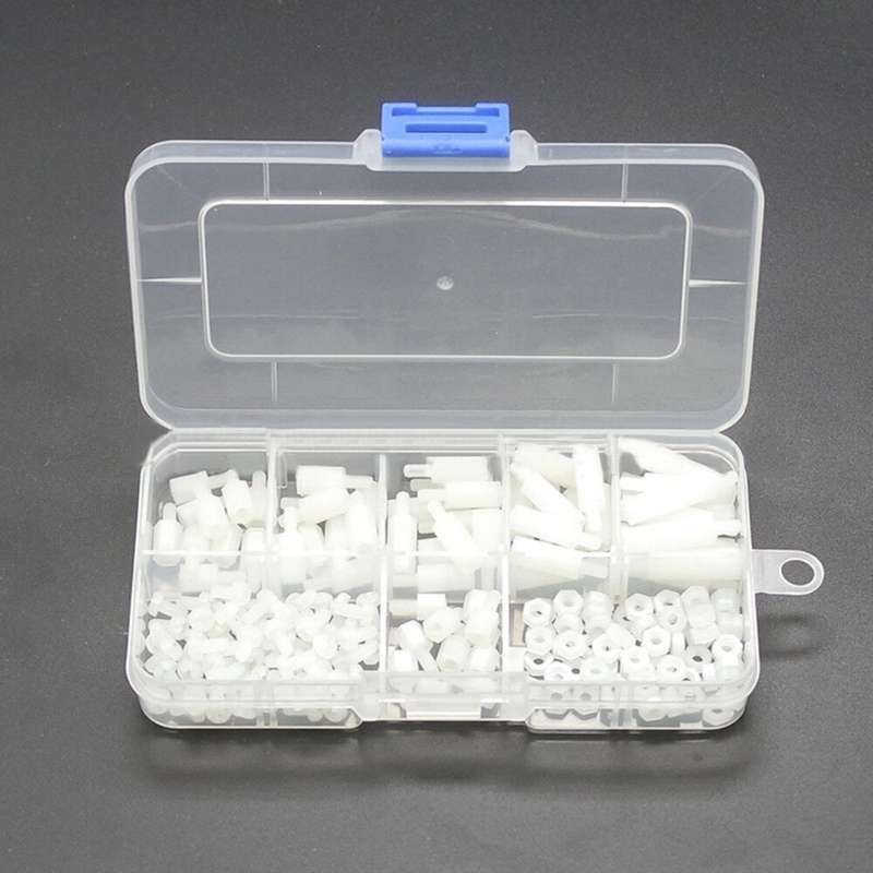 180pcs M3 Nylon White M-F Hex Standoff Spacers Screw Nut Assortment Kit with Box