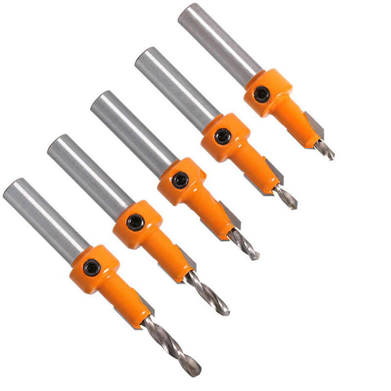 Drillpro 5Pcs Carbide Tip 8mm Shank HSS Woodworking Countersink Router Bit Set Screw Extractor Remon