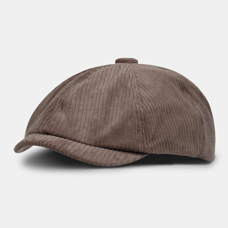 Men Newsboy Hats British Retro Plain Corduroy Short Brim Ivy Cap Octagonal Hat Painter Hat