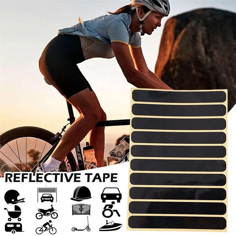 XANES 10PCS Set 8*1cm Invisible Reflective Adhesive Tape Bicycle Helmets Black Car Covering White Sc