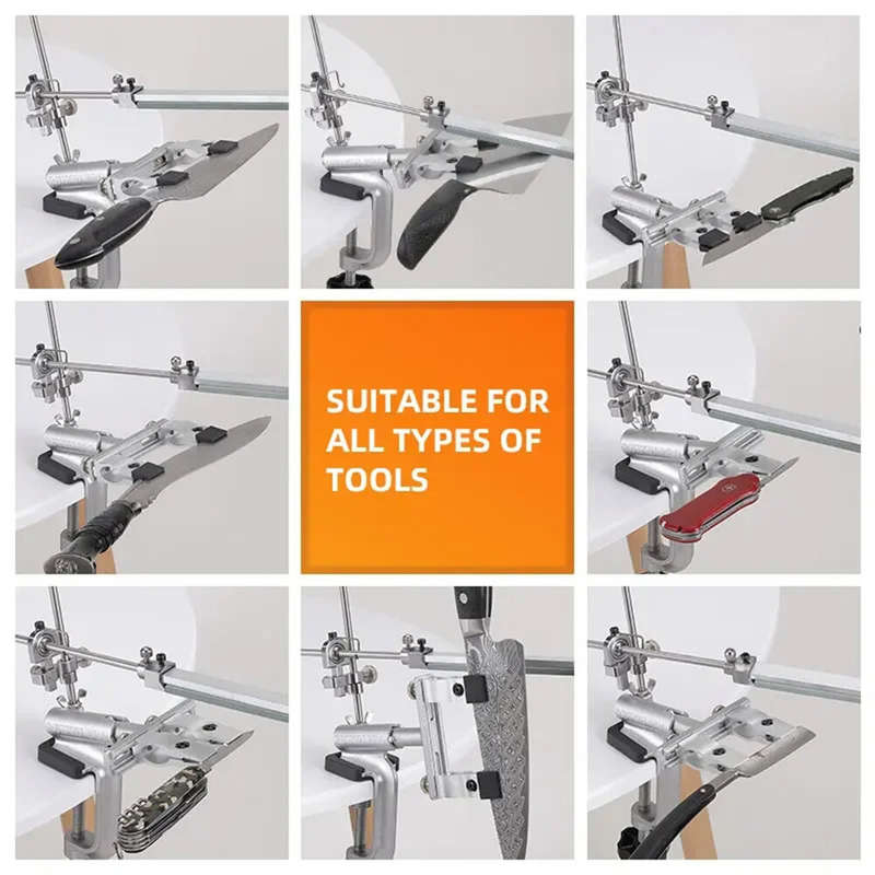 RX-009 Professional Knife Sharpener with 4 Whetstones Dual Clamps 360 Rotation Flip Design Fixed-Ang