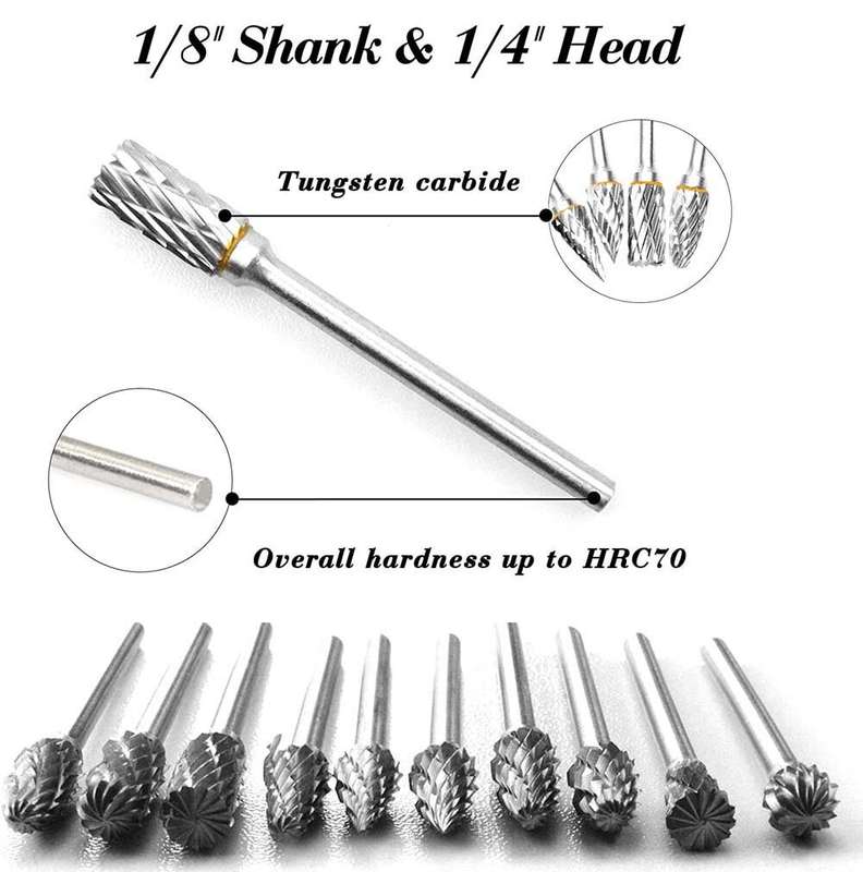 New 10 pcs 1/8" Shank Tungsten Carbide Milling Cutter Rotary Tool Burr Double Diamond Cutting Rotary