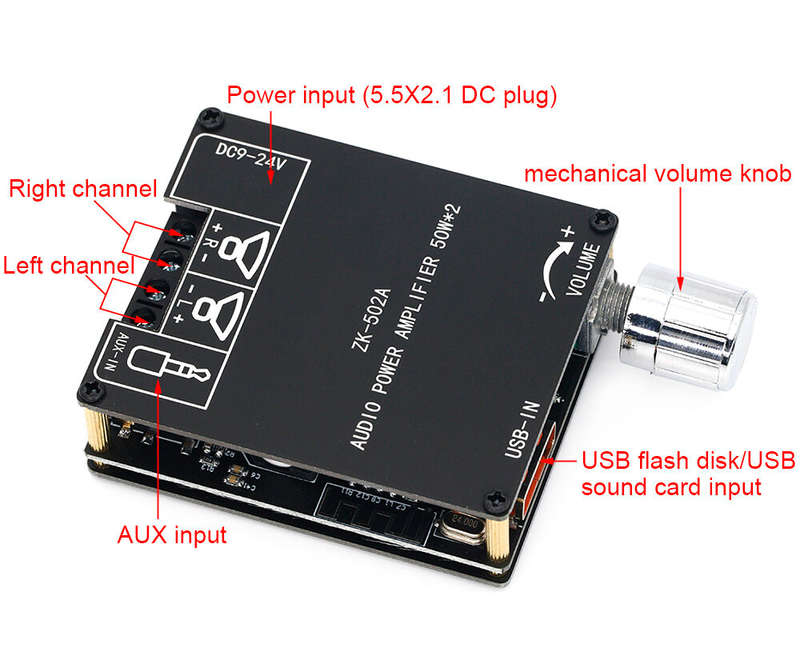 ZK-502A Bluetooth Audio Digital Power Amplifier Board Module 2.0 Stereo Dual Channel 50W + 50W