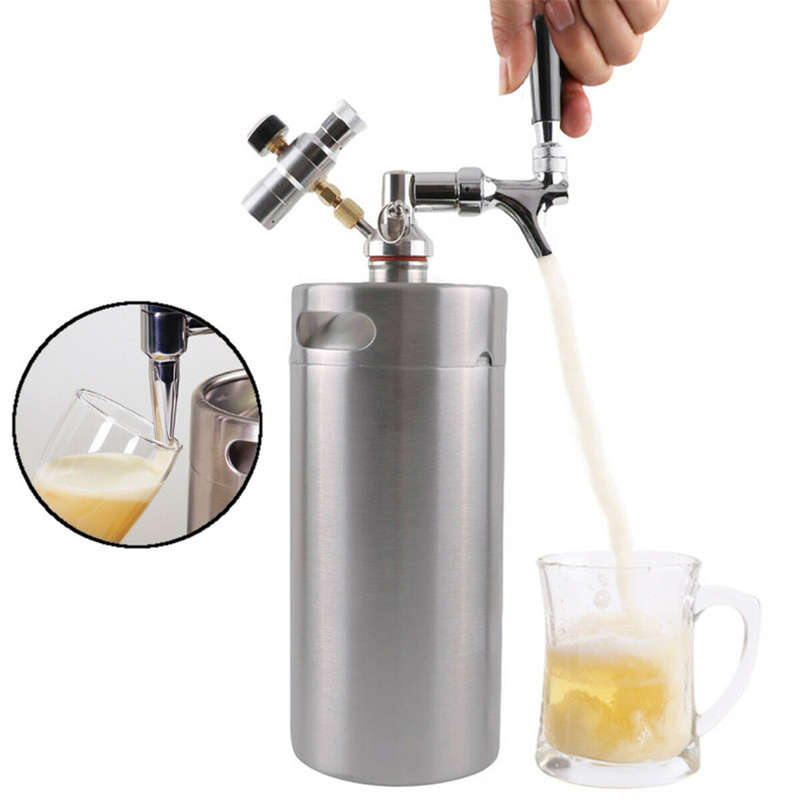 2/4/5L Homebrew Growler Mini Keg Stainless Steel Bar Beer Wine Making Tools Valve