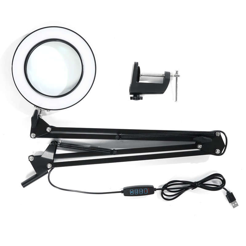37+37cm Length Magnifying Glass Repair Lamp 3 Color LED Cold Light Beauty Tattoo Clip Table Lamp