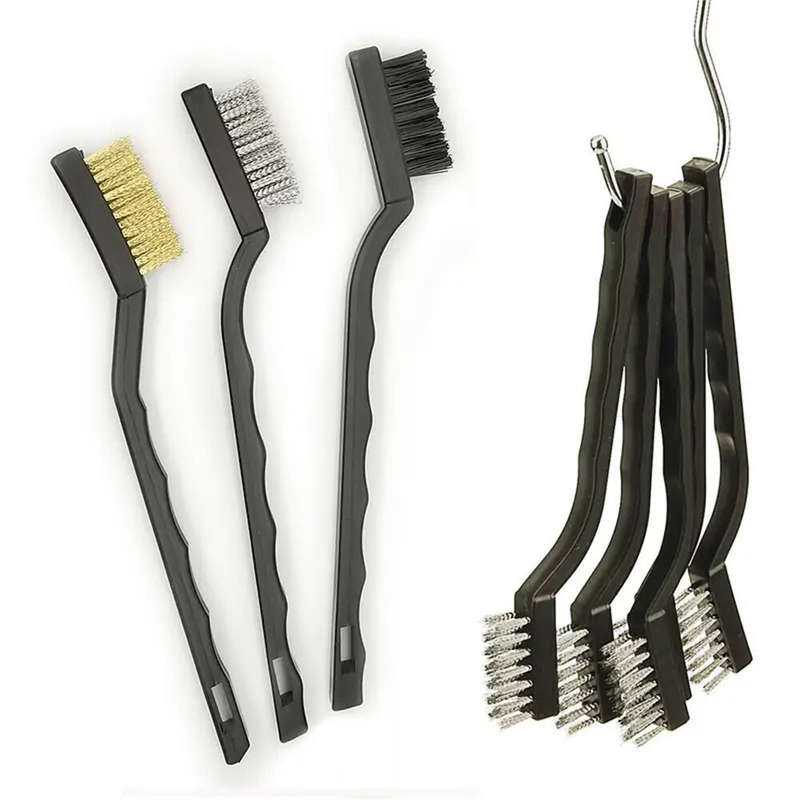 15PCS Wire Brush Set Stainless Steel Brass & Nylon Curved Handle Brushes for Cleaning Welding Slag &