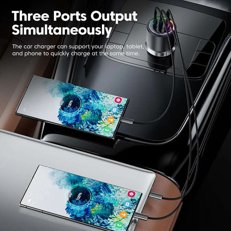 Toocki TQ-CC14 175W 3-Port USB PD Car Charger Adapter USB-A+2Type-C PD3.0 QC3.0 Fast Charging for iP