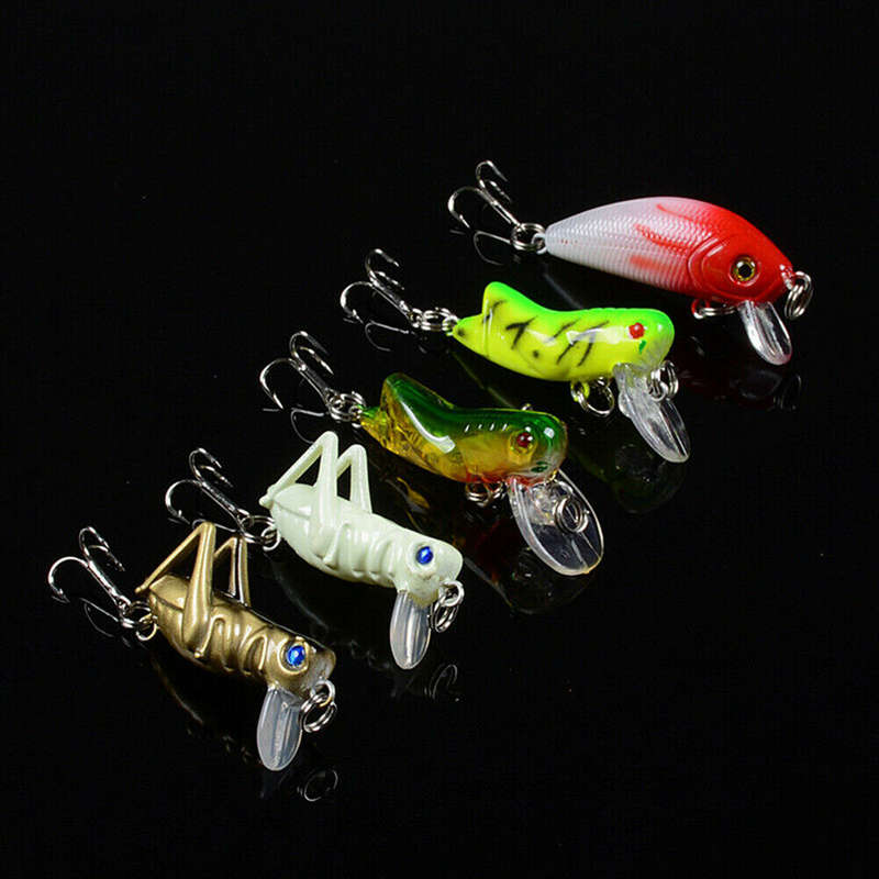 5pcs Topwater Minnow Fishing Lures Simulated Grasshopper Fishing Lure With Hook Mini Cricket Locust