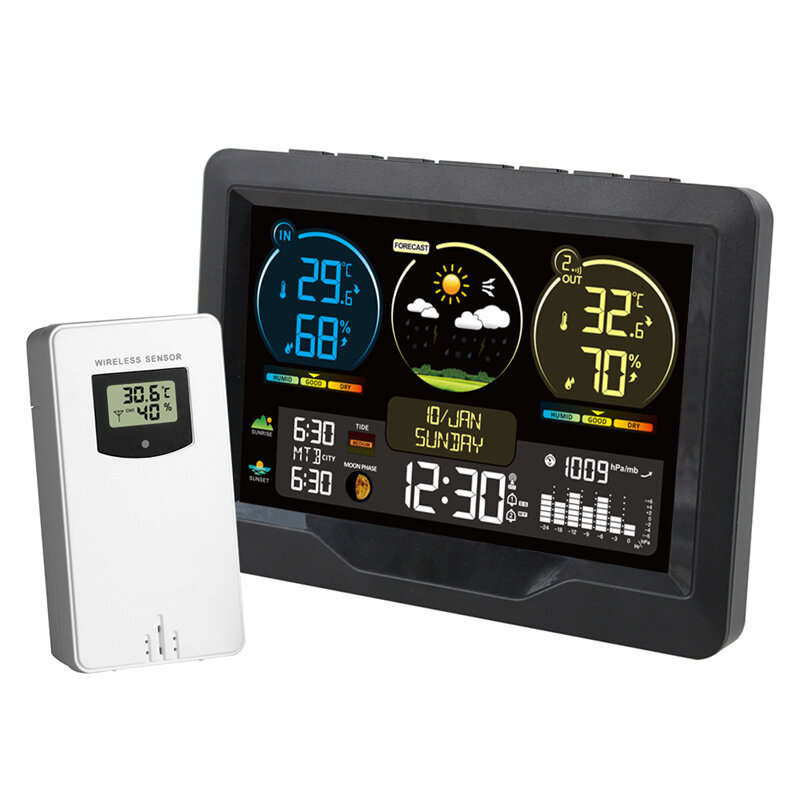 Multifunctional Wireless Weather Station Indoor Outdoor Temperature Humidity Time Weather Forecast F