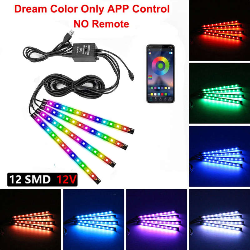 72LED One For Four Car Interior Ambient Foot Strip Light Backlight Remote App Music Control RGB Deco