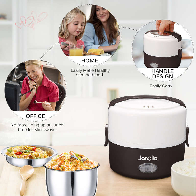 Janolia 1.3L 200W Portable Electric Lunch Box Food Warmer with Removable Stainless Steel Container E