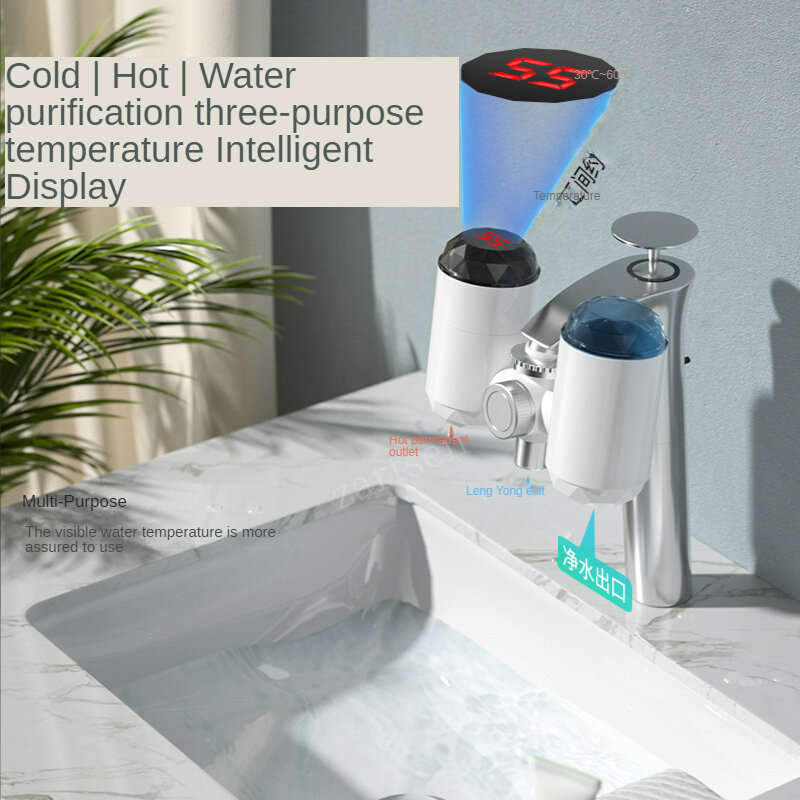 AGSIVO 3000W 220V Instant Electric Water Heater Tap Water Filter Tankless LED Digital Display EU Plu
