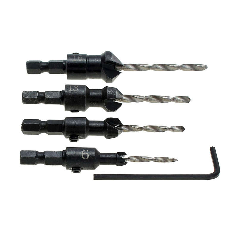 Drillpro DB-C2 4pcs Carpentry Countersink Drill Bit Set Wood Working Tools