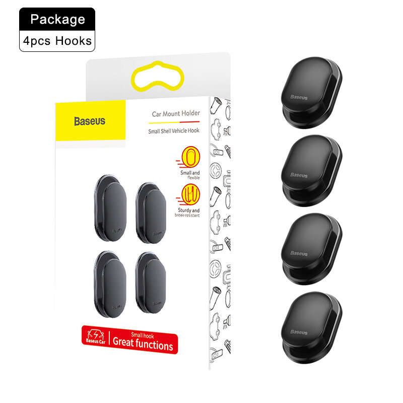 Baseus 4Pcs Car Hooks Organizer Storage Hanger for USB Cable Headphone Key Storage Car Adhesive Hook