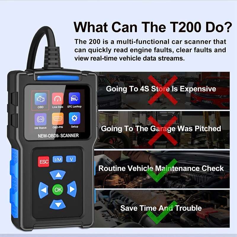 T200 Car Fault Diagnostic Instrument OBD2 Car Engine Tester ELM327 Code Reader Scanner For OBD II Co