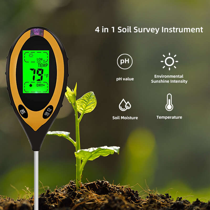 Digital 4 In 1 Soil PH Meter Moisture Monitor Temperature Sunlight Tester for Gardening Plants Farmi